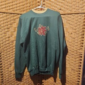 Vintage, Christmas, Holiday, Festive Wintergreen, two tone neck, Crew Neck